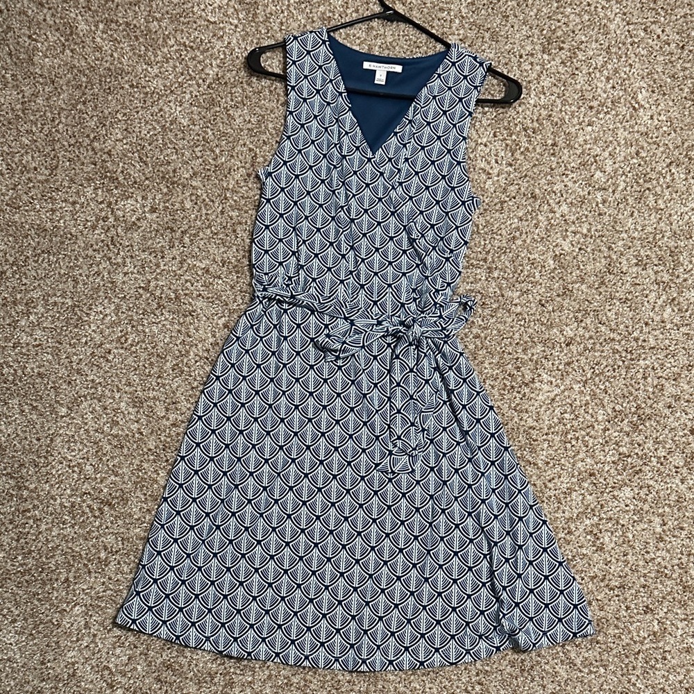 41 Hawthorn Navy Geometric Faux Wrap Midi Dress